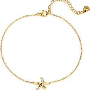 Women's Dainty Gold Anklet, 14K Gold Plated Cubic Zircon Boho Beach Jewelry, Del